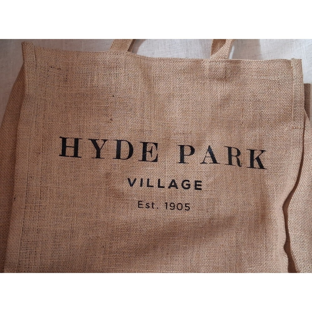 Hyde Park Village Burlap Jute Tote Bag Tan Brown Market Shopper Bag Est 1905 - Picture 5 of 7